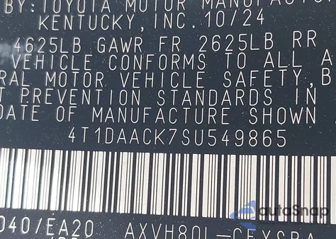 2025 Toyota Camry Se from USA, damaged, VIN 4T1DAACK7SU549865